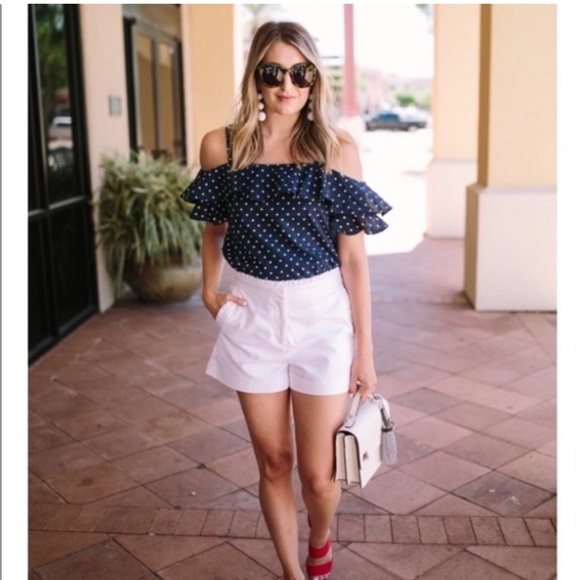 J.Crew Polka Dot Ruffle Off Shoulder Top - Picture 3 of 7